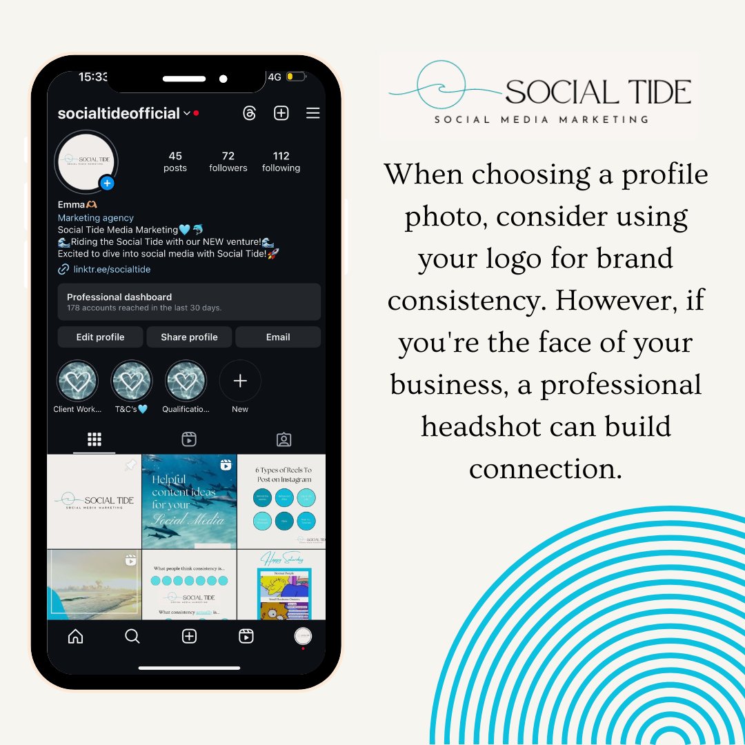 Wondering what your profile picture should be: Your logo or a picture of you/your product? 🤔 

Need help deciding? Reach out to me at socialtideofficial@gmail.com so I can help you with all things social media!🩵

#ProfilePicTips #BrandRecognition #love #socialtide #help