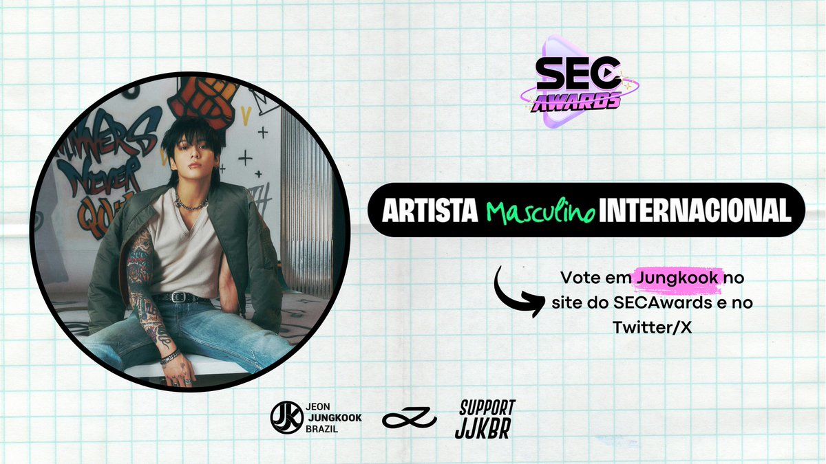 [🗳️] Vote em Jungkook para Artista Masculino Internacional do Ano no SEC Awards: • Via site: secawards.seriesemcena.com.br/artista-mascul… • ⁠Usando as tags: Eu voto em #JungKook para #ArtistaMasculinoInternacional no #SECAwards 2024