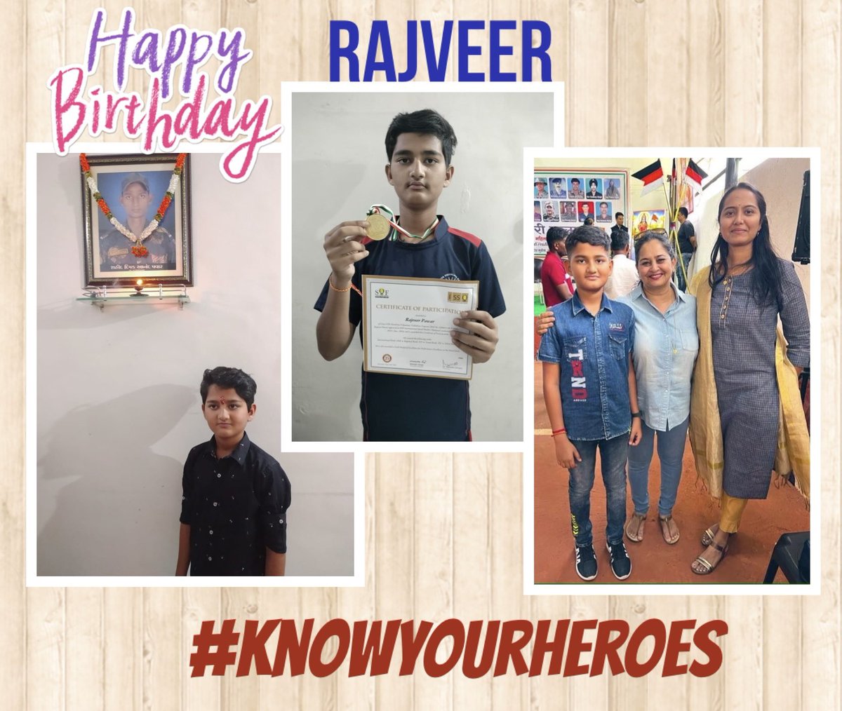 With #Veerangana Hetal Di Wishing #VeerPutra RAJVEER Happy 14th Birthday.
He could celebrate NONE with Dad,

SEPOY DEEPAK PAWAR
9 MARATHA L I
who was immortalized in 2011.

Rajveer is in 9th, topper of Olympiad & has excellent drawings skills.
Keep blessing him.
#KnowYourHeroes