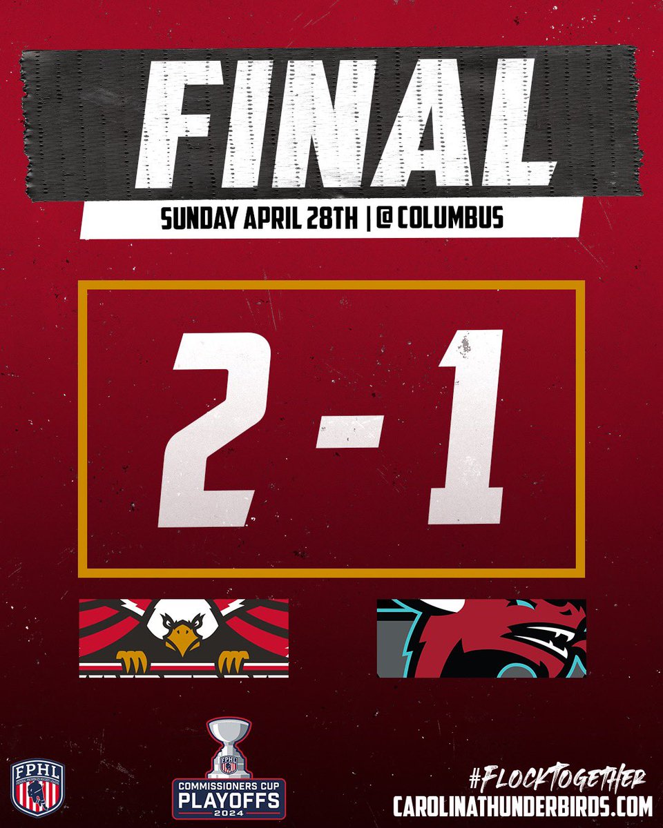 Thunderbirds clinch a thrilling 2-1 win in double overtime  against the Columbus River Dragons! Gus Ford seals the deal with a game-winning goal, propelling Thunderbirds to the Commissioner's Cup finals against the Binghamton Black Bears next weekend! ⚡️ 🏒🎉 
#Flocktogether