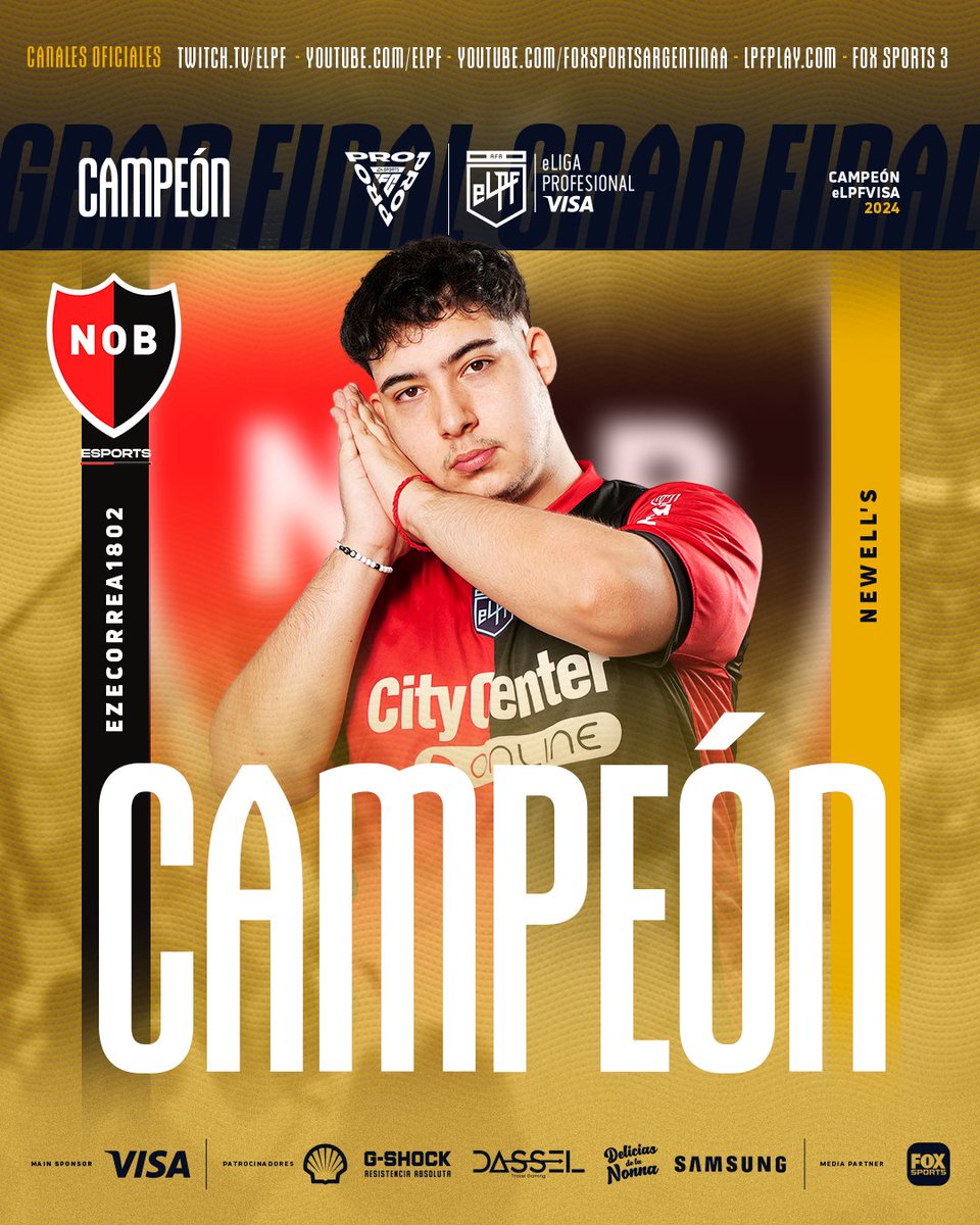 ¡@NewellsEsports CAMPEÓN DE LA #eLPFVISA 2024!🏆🎮 @Ezecorrea1802 se quedó con la victoria frente a @TalleresEsports y se consagró como el nuevo campeón argentino🫡 ¡Felicitaciones y muchos éxitos en el mundial!🙌