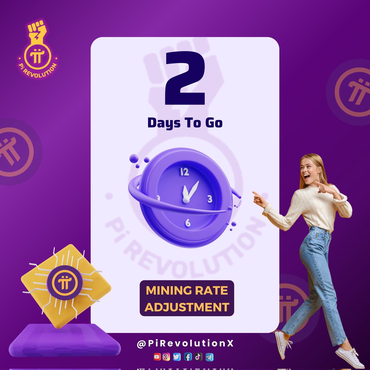 ⏳✨ Time is ticking! Only 2 days left before the mining rate adjustment kicks in! ⛏️ Don't miss your chance to mine Pi at the current rate. Any predictions on how much of a drop we'll see? Share your thoughts below!

#PiNetwork2024 #Pioneers #minepi