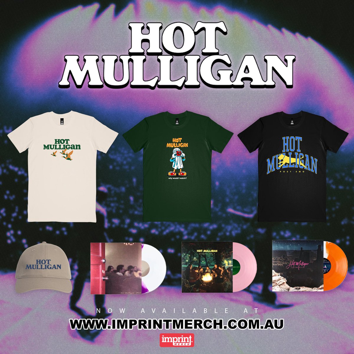 Miss out on some @HotMulligan merch while they were here last month? Restocks available online now. Get yourself a shirt, hat and some vinyl now while you can. imprintmerch.com.au/collections/ho…