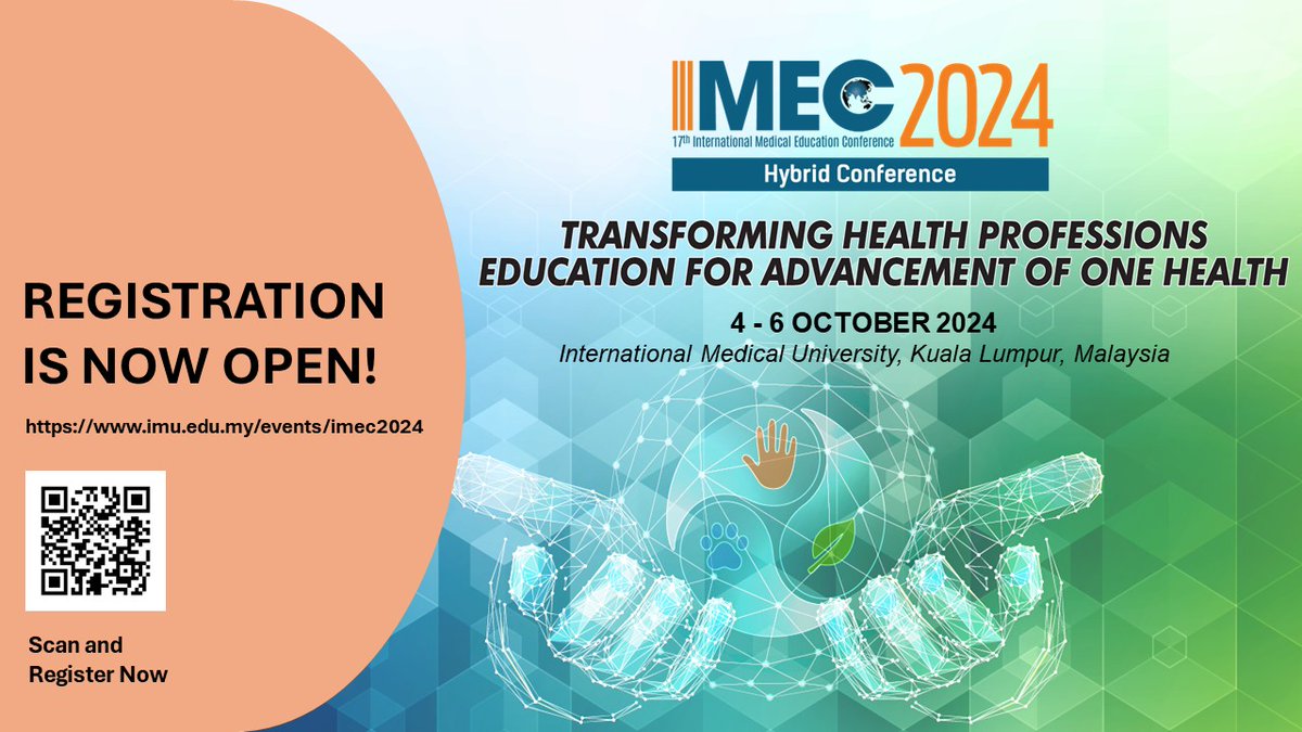 Registration is now open for the IMEC 2024 Conference! Be a part of IMEC 2024 and join the global community of practice dedicated to excellence in health professions education. Register at: imu.edu.my/events/imec2024 . #imec2024 #hybridconference #IMECMalaysia