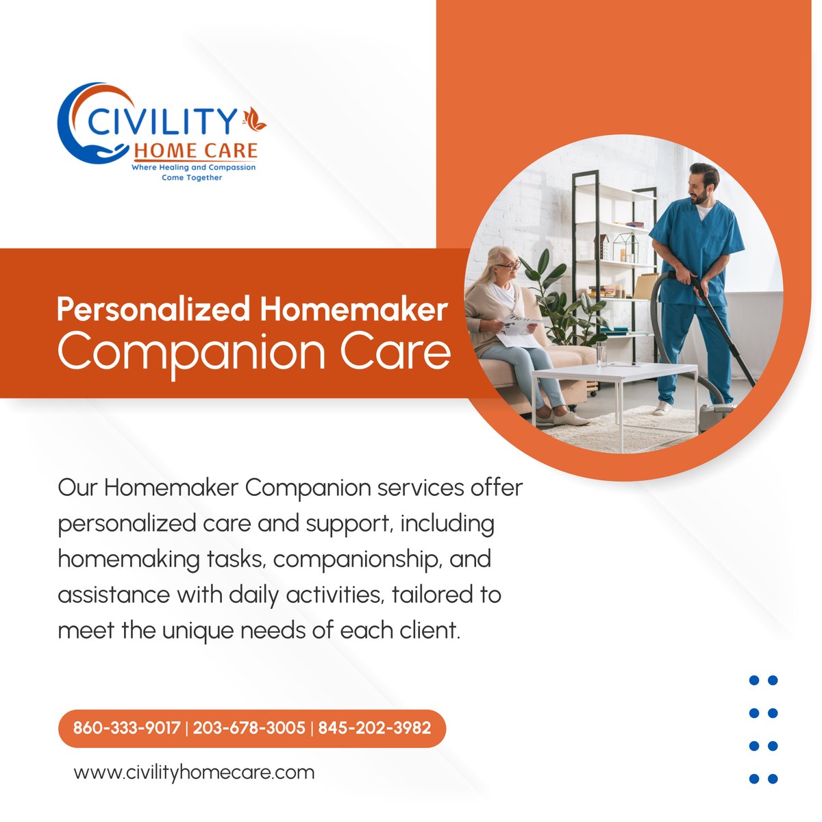 Experience personalized care and support with our Homemaker Companion services, designed to enhance the well-being and independence of your loved ones. 

#BrewsterNY #HomeCareAndMedicalSupplies #CompanionCare #PersonalizedHomemaker #HomemakerCompanionServices