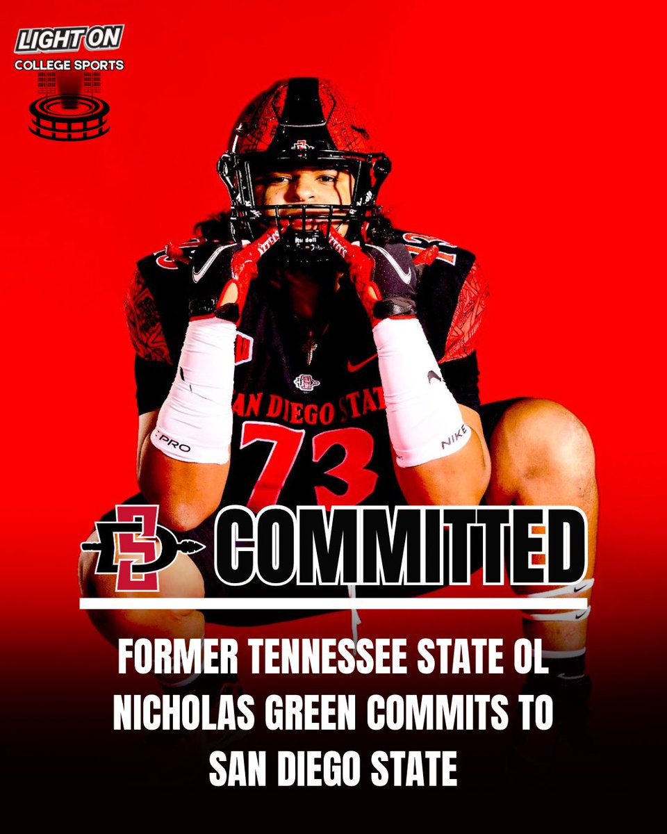 Former Tennessee State OL Nicholas Green has committed to San Diego State, per his social media. ⚫️🔴 #AztecFast @nicogreen23