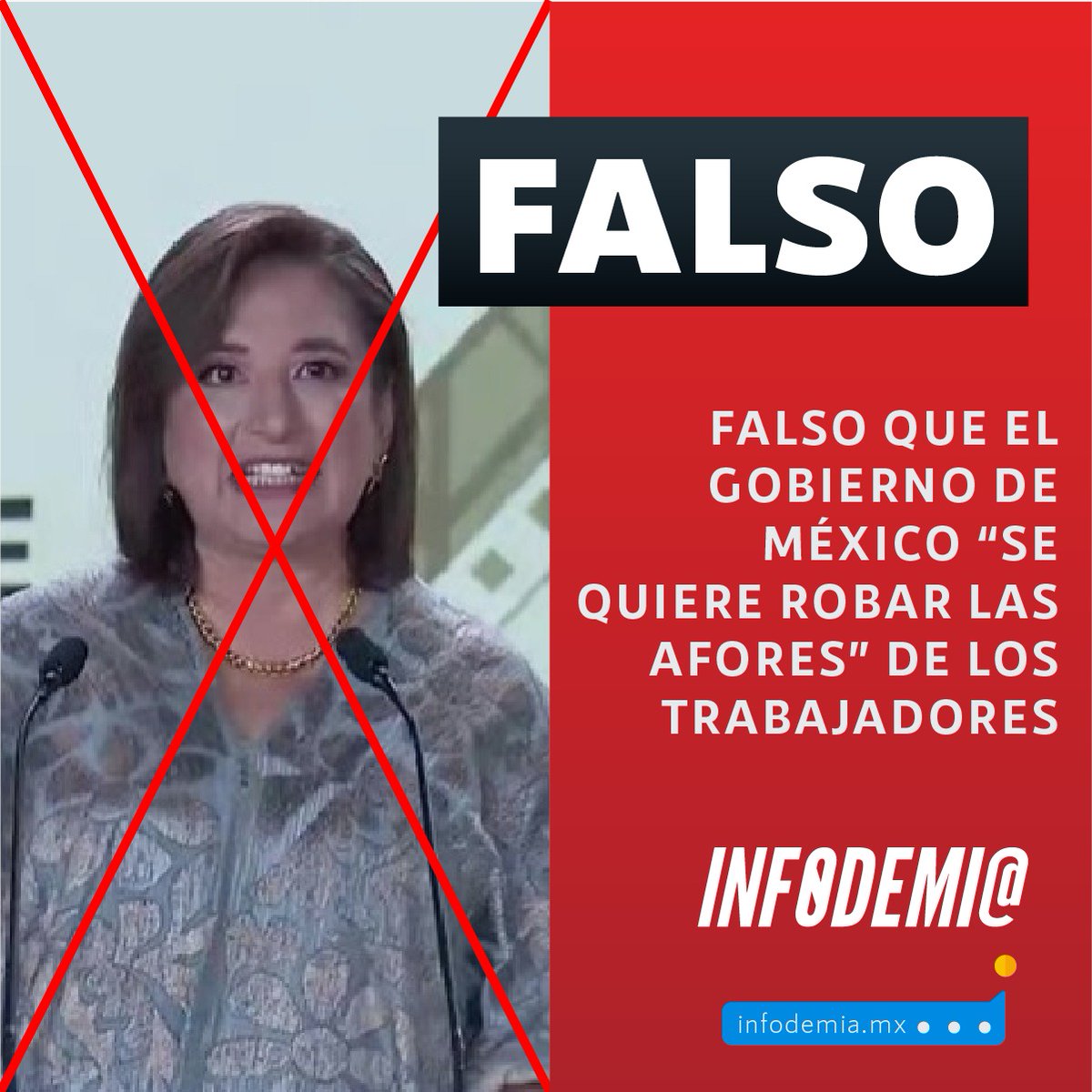 infodemiaMex's tweet photo. ❌Falso que el #GobiernoDeMéxico “se quiere robar las #Afores” de los trabajadores

✅El director general de @Tu_IMSS, @zoerobledo, aclaró en la #ConferenciaPresidencial del 19 de abril que la reforma de 2022 establece que las cuentas personales de los trabajadores en las afores son imprescriptibles, y en caso de no ser reclamadas tras 10 años, pasarán al #IMSS, quien administrará un fondo para las reclamaciones