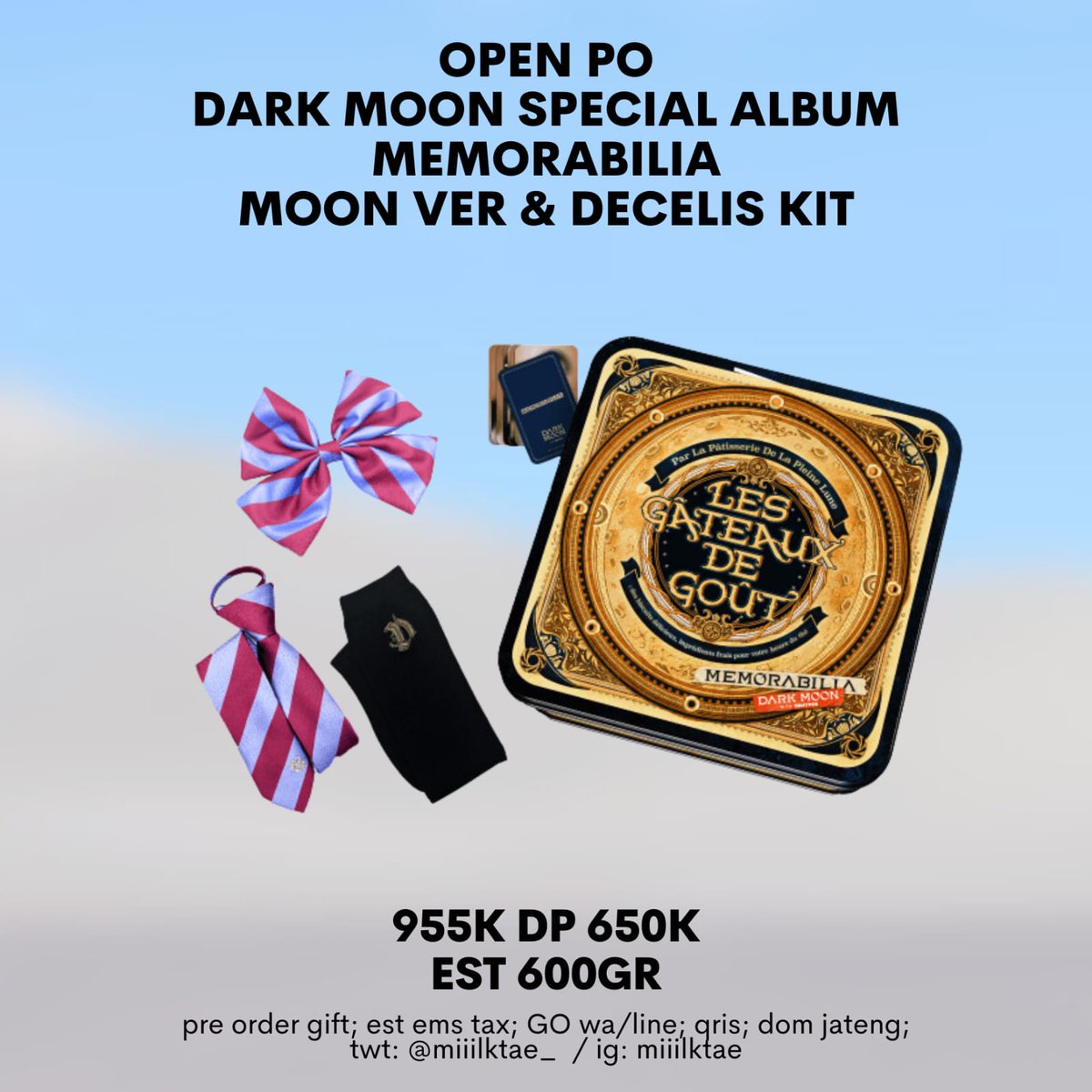 miiilktae_'s tweet photo. #PO_Miiilktae
[OPEN PO] ENHYPEN DARK MOON SPECIAL ALBUM MEMORABILIA WTS

🔮 Moon version
💸 350k dp 200k (est 500gr) 
🔮 Vargr version
💸 245k dp 100k (est 300gr) 
🔮 Moon ver &amp; decelis academy kit
💸 955k dp 650k (est 600gr) 

✅ Bersih ina
✅ Pob
✅ Cicilan
❌ Packing
🏡 Jateng https://t.co/pfx5MappWx