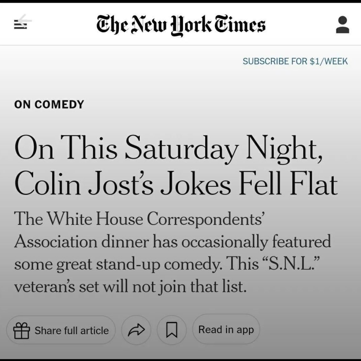 Colin Jost tells jokes. The New York Times *IS* a joke. ✅