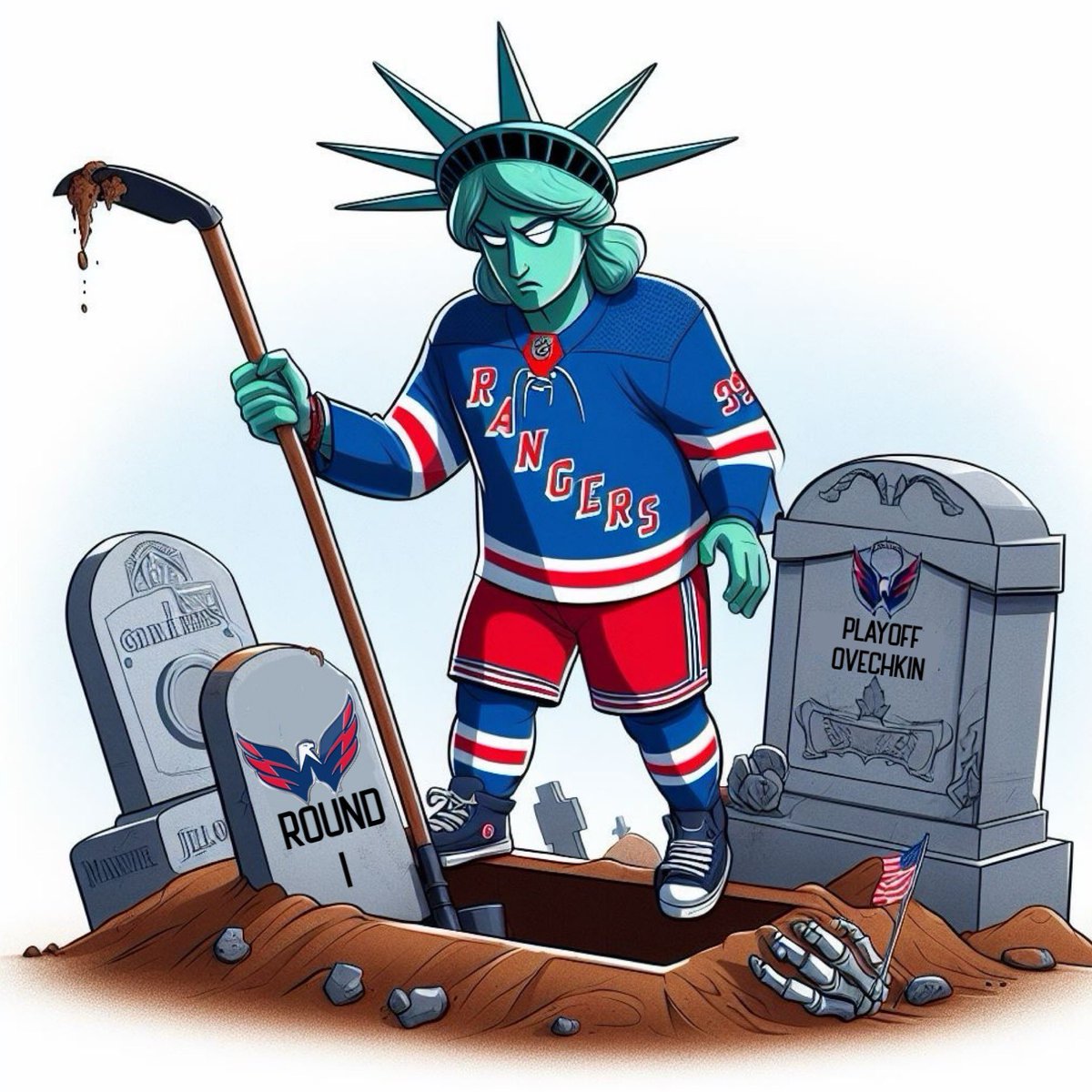 Sweep dreams, #allcaps 🧹🧹🧹🧹 #NYR punch their ticket to the next round 🔵⚪️🔴⚪️🔵