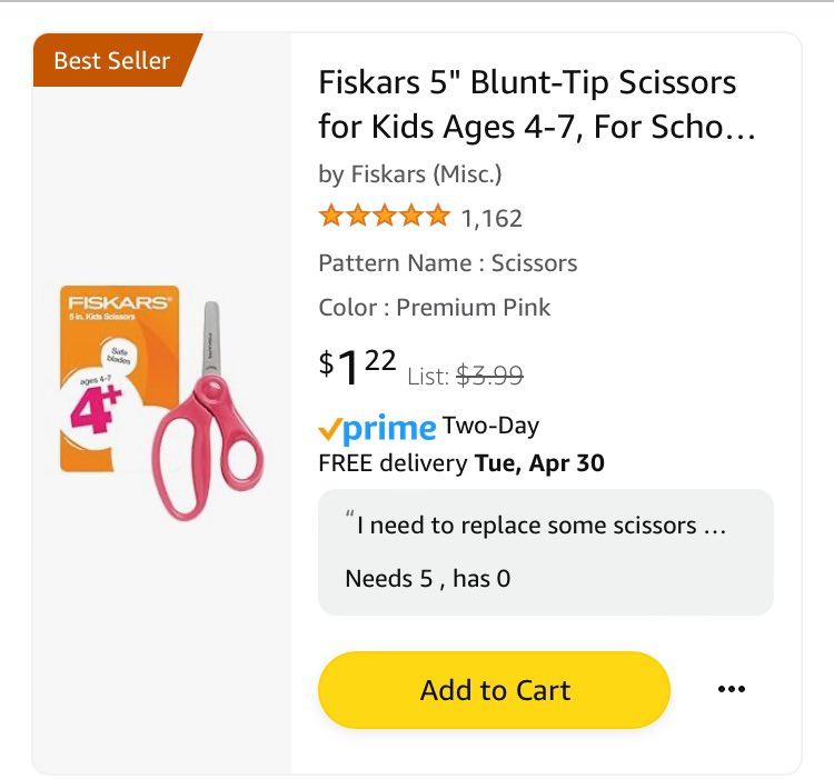 I’m looking to replace 5 pairs of scissors for my first grade classroom. These scissors are such a great deal right now! Could anyone please help by donating a pair? Thank you! 🥰 #clearthelist #SupportAClassroom #supportteachers #firstgradeteacher amazon.com/hz/wishlist/ls…