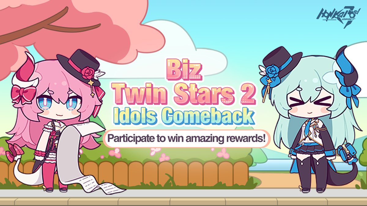 HonkaiImpact3rd's tweet photo. Biz Twin Stars 2: Idols Comeback | Web Event Begins

Rozaliya &amp; Liliya have returned to the shop.
Help them raise enough funds to hold a performance!

Participate to win Crystals, ADV Skill Material, Source Prisms &amp; more!

Play the Event>>https://t.co/UkxeXKF8Ow

#HonkaiImpact3rd https://t.co/n3xDKolff8