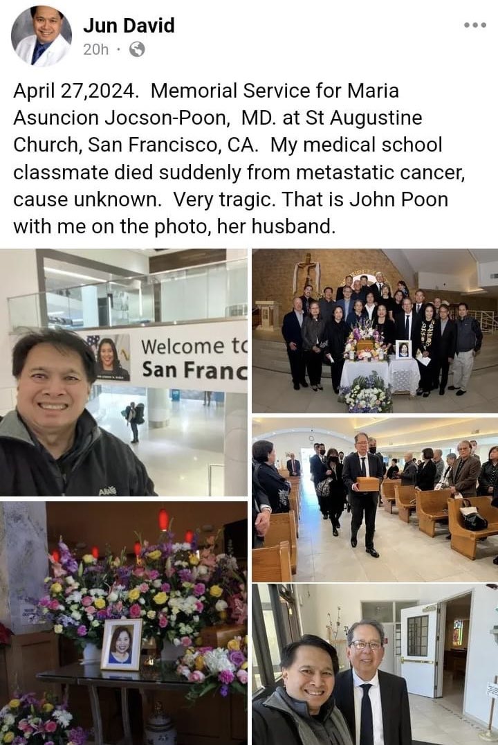 California.  
Dr. Jocson-Poon dies suddenly from metastatic cancer.  
“Cause unknown.”