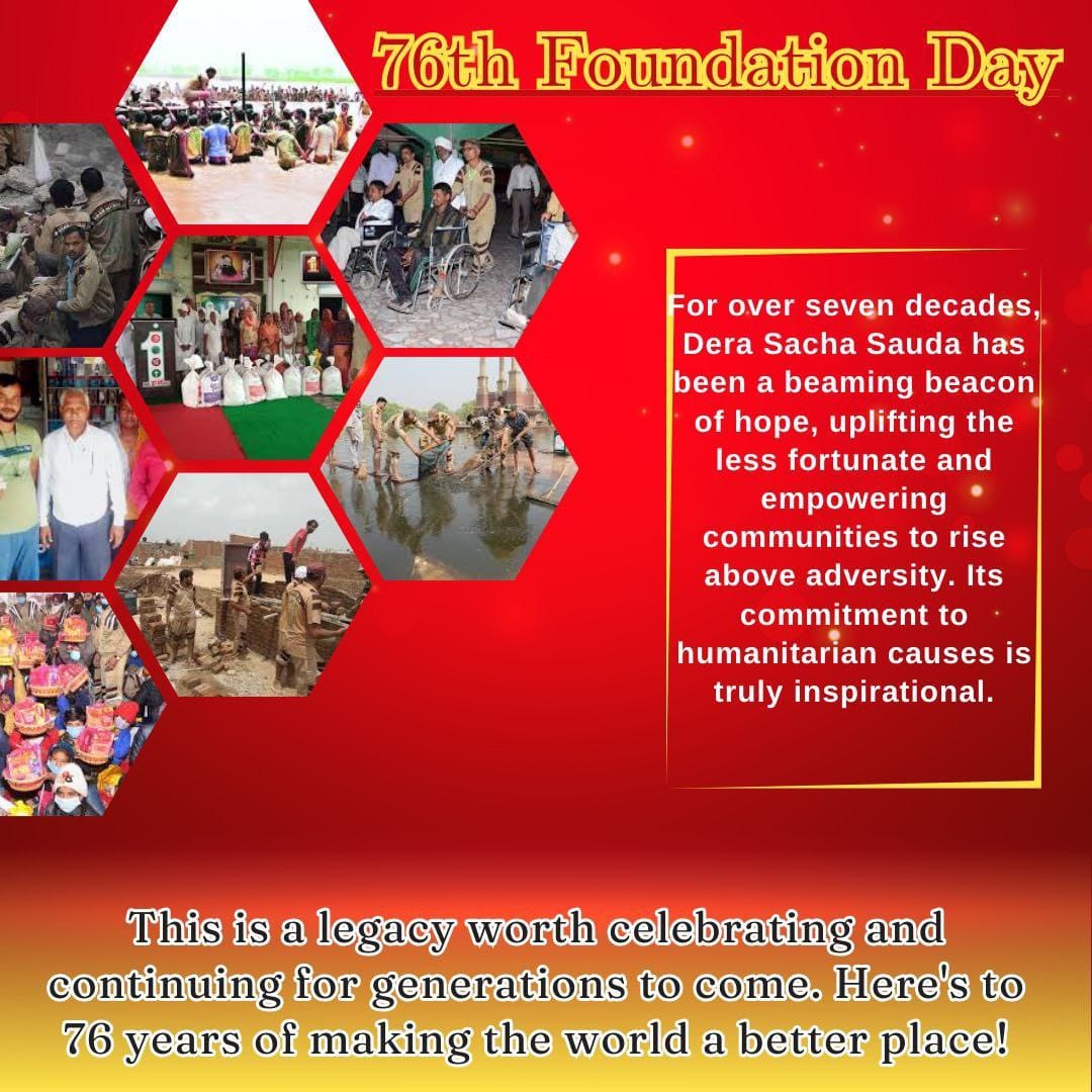 Garima158's tweet photo. The Month of April is special for all disciples of Saint Dr MSG Insan as in 1948, Sai Mastana ji blessed this world with their blessings and started a new world where everyone is taught about humanity.
All are excited to celebrate Foundation Day #76YearsOfDeraSachaSauda https://t.co/ybVyBl52cf