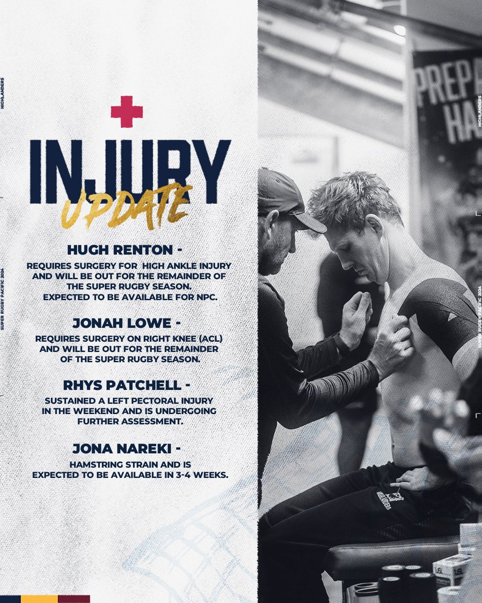 An update from the infirmary ⬆️ Wishing the boys a speedy recovery ❤️‍🩹 #FORTHESOUTH #highlanders #nz #rugby #superrugby #injuryupdate