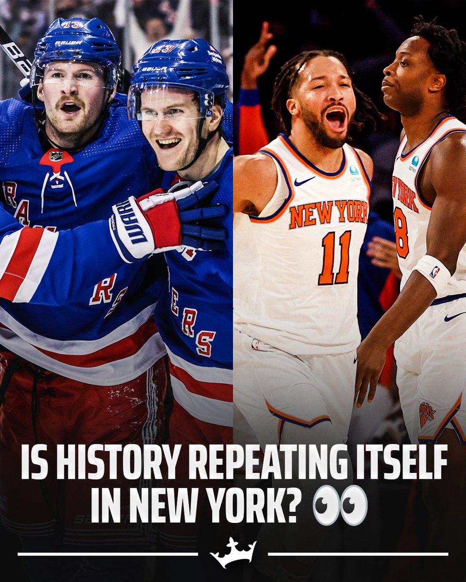 Rangers in 1994:
- 50+ wins, sweep first round, won Stanley Cup
Knicks in 1994:
- 50+ wins, 3-1 in first round, made NBA Finals

Rangers in 2024:
- 50+ wins, sweep first round, TBD
Knicks in 2024:
- 50+ wins, 3-1 in first round, TBD

Is history repeating itself in New York? 🤔