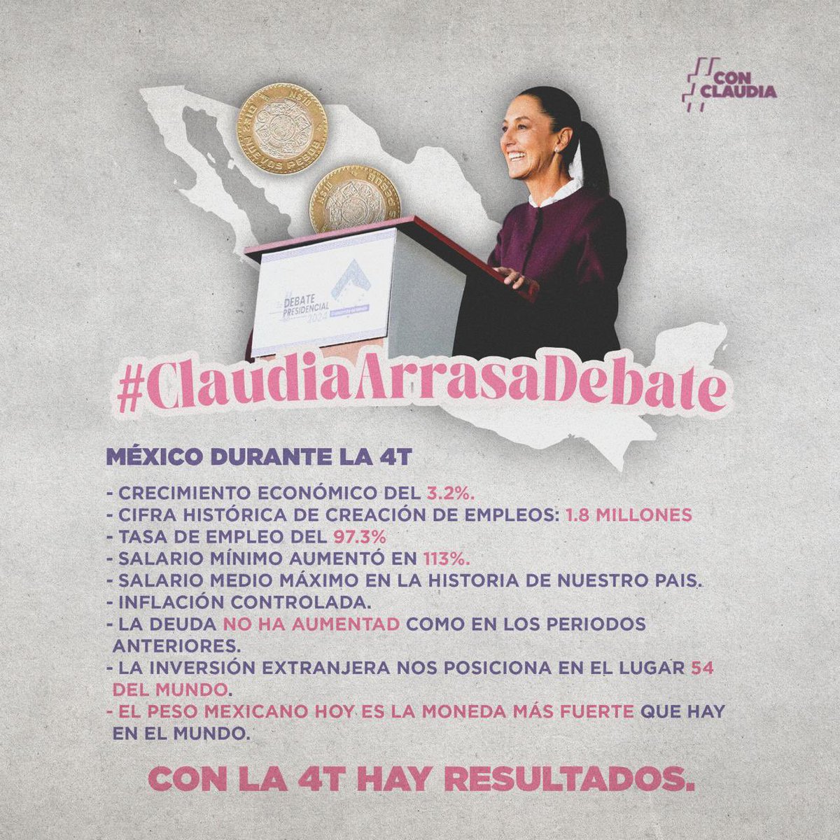 FloresRM80's tweet photo. #ClaudiaArrasaDebate👍
#ClaudiaPresidenta👏🏻
#ConTokioClaudia 🫶🏻 https://t.co/dQS4gD1ty3