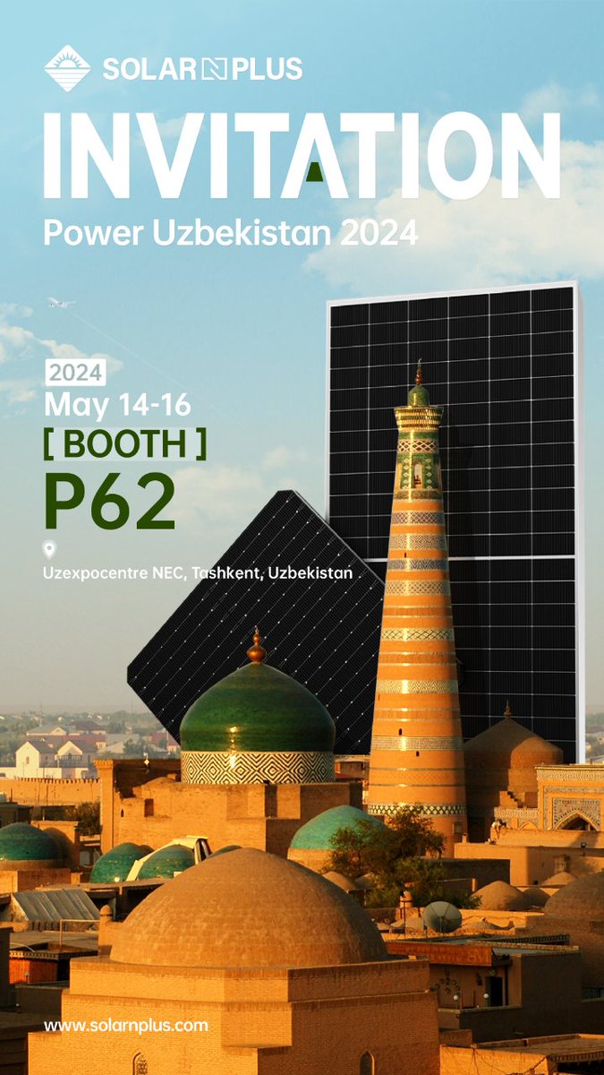 Power Uzbekistan 2024 is approaching! Solar N Plus will exhibit and share the latest TOPCon technologies and products. Don't miss the share of excellent PV technology from our professional industry sales team! 
#solarnplus #energy #environment #solar #solarcell