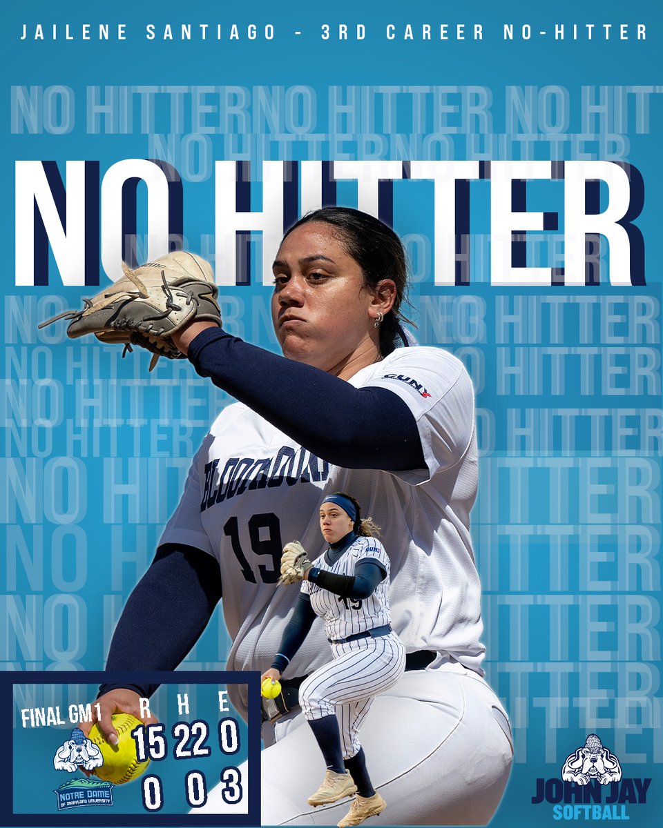 🚨🚨MILESTONE ALERT🚨🚨 For the third time as a Bloodhound, graduate pitcher Jailene Santiago has recorded a NO-HITTER! #GoBloodhounds | #cunyac | #d3softball