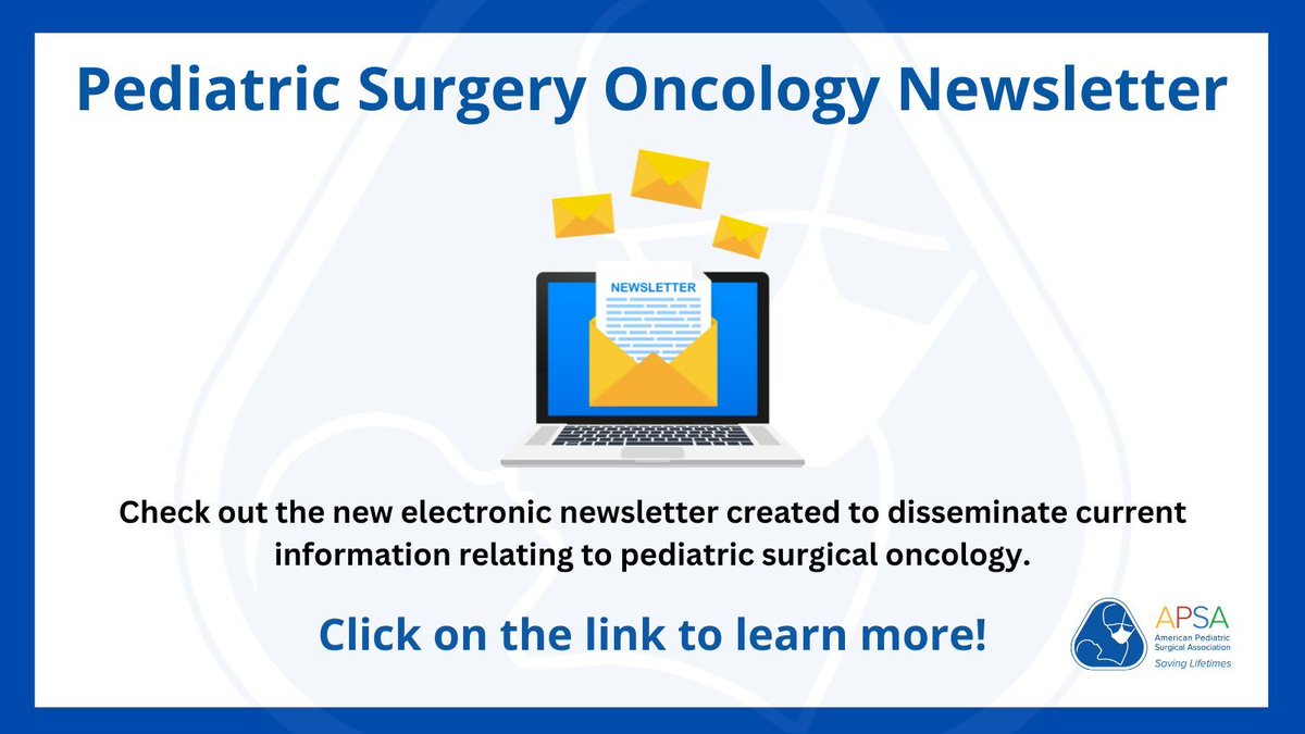 Check out the Pediatric Surgery Oncology Newsletter! 'Surgical Aims' is the new electronic newsletter created to disseminate information relating to pediatric surgical oncology. Topics include updates on clinical trial results, new protocols and more: buff.ly/3wf1yzu
