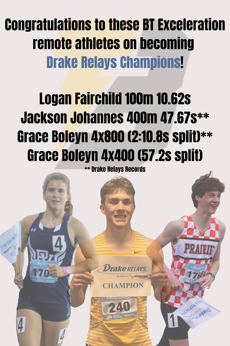 What an incredible Drake Relays showing from these 3 fantastic young athletes and their teammates this weekend! They’ve been busting their butts this season and it’s paying off in big ways Shoutout to them, their coaches, teammates, and support systems! You all rock!!!