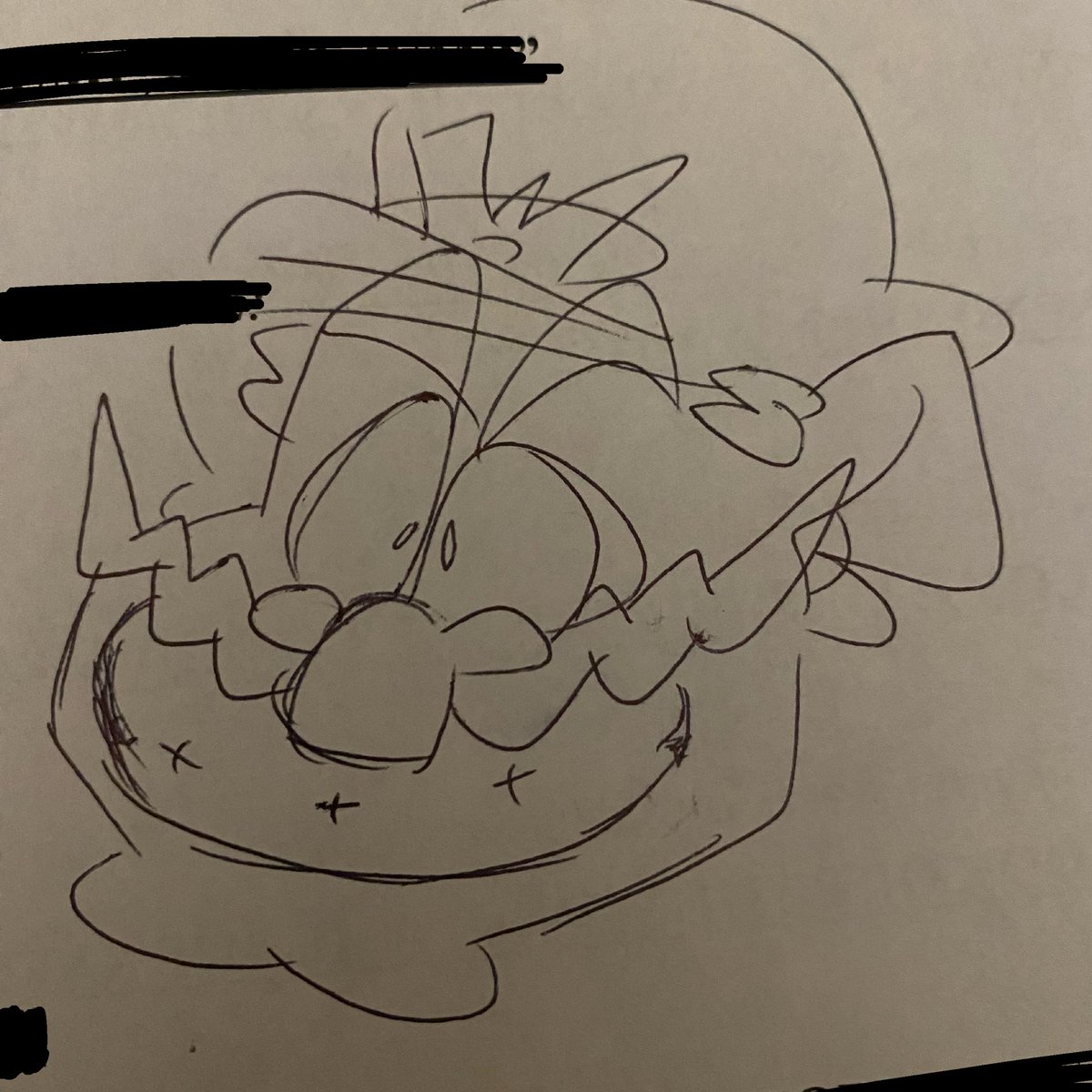 Drawing Wario everyday until there's a new Wario Land game day 1185. Doodle on my study guide