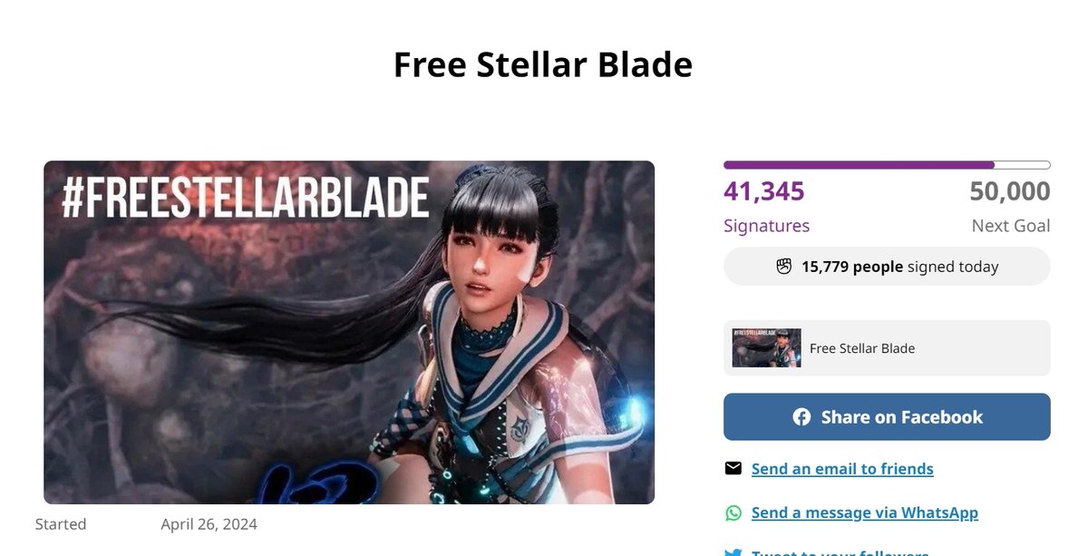 8 Step Plan Progress on #FreeStellarBlade

- Creator DM'd! CHECK
- Grummz unbanned CHECK
- Emails to Shift Up CHECK
- PSN+ Cancelleations CHECK
- #FreeStellarBlade trended CHECK
- Petition...in progress, nearly 50k!

Sign today! Link in reply