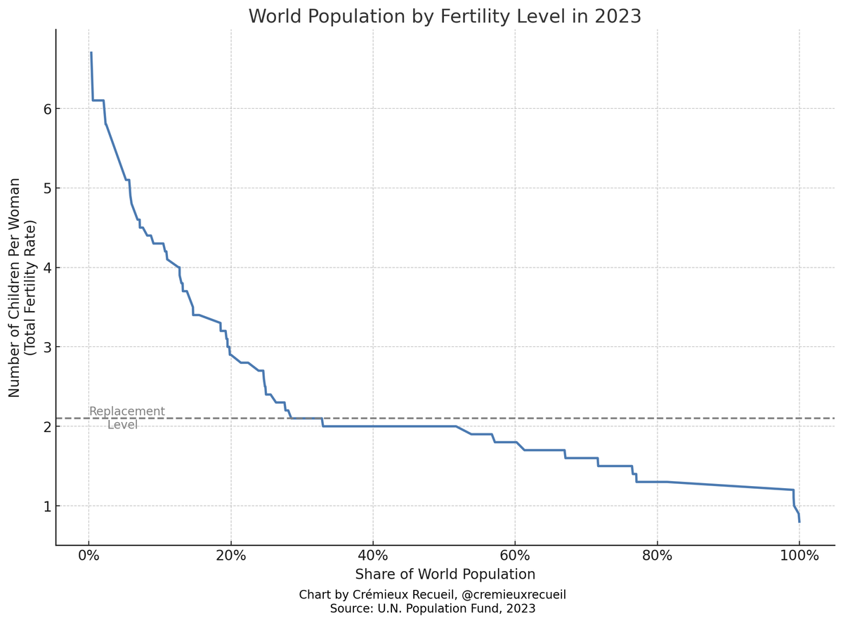 Only about a third of the world even meets replacement rate fertility. This is the biggest problem of our time.