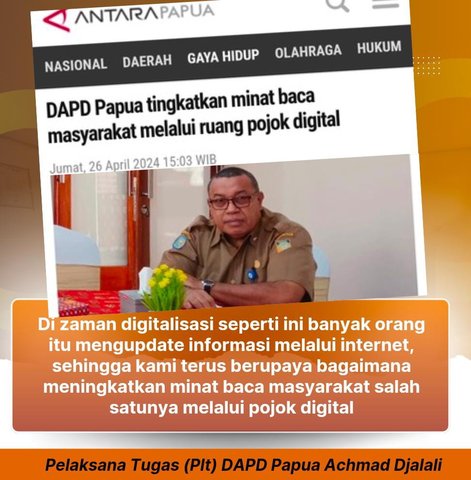 Plt ADPD Papua, Achmad Djalali berupaya tingkatkan minat baca masyarakat melalui ruang pojok digital...
#JanganProvokasiRakyatPapua