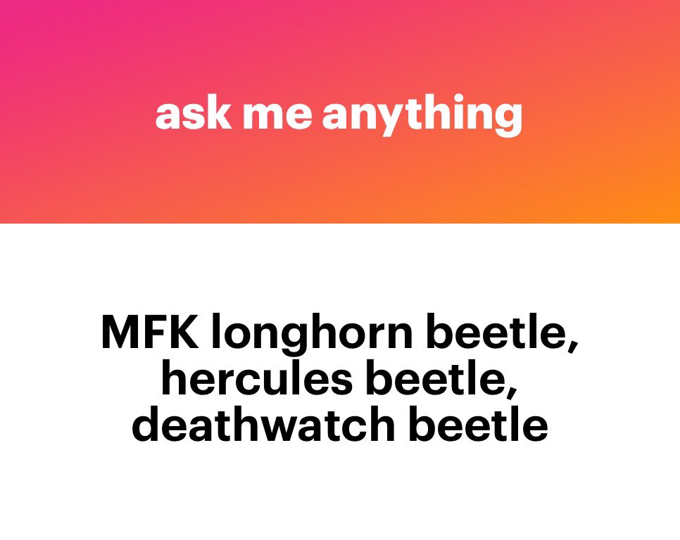 this being the one (1) thing i was sent is killing me. anyways. the matter at hand. kill deathwatch, fuck hercules, marry all 35,000 species in the longhorn beetle family Cerambycidae. thanks.