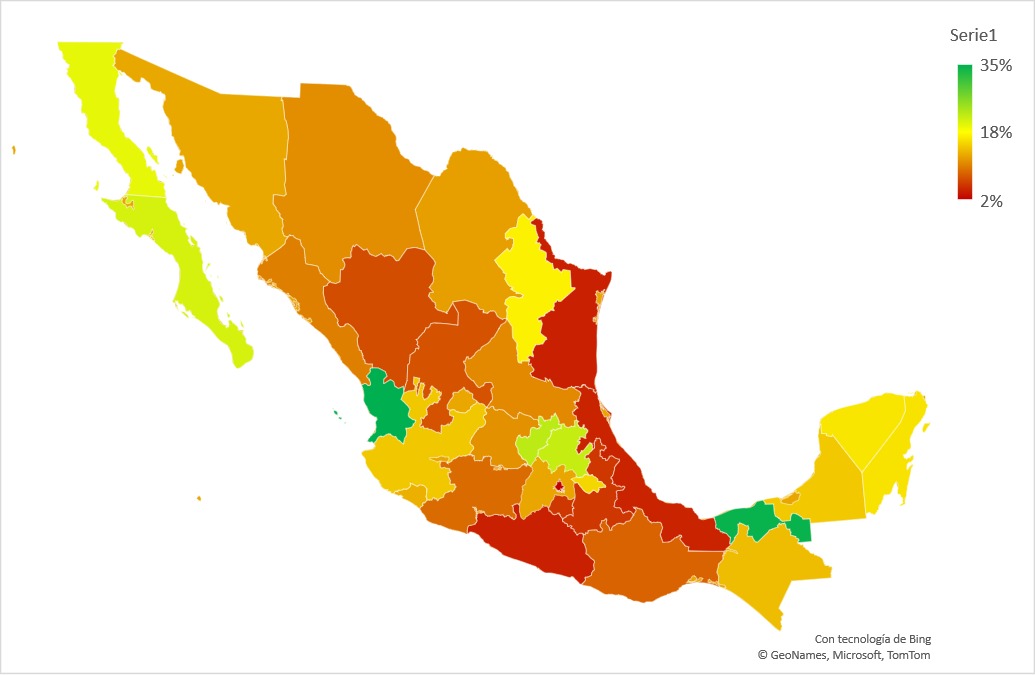 ¿Cuál es la entidad que MENOS empleo formal -sí, ese que nos gusta porque tiene prestaciones- ha creado en los meses que lleva esta administración? 
🚩La Ciudad de México solo ha creado 1.66% más empleos desde diciembre de 2018.
#Sonlosdatos #DebateINE #Mismomapaotroscolores