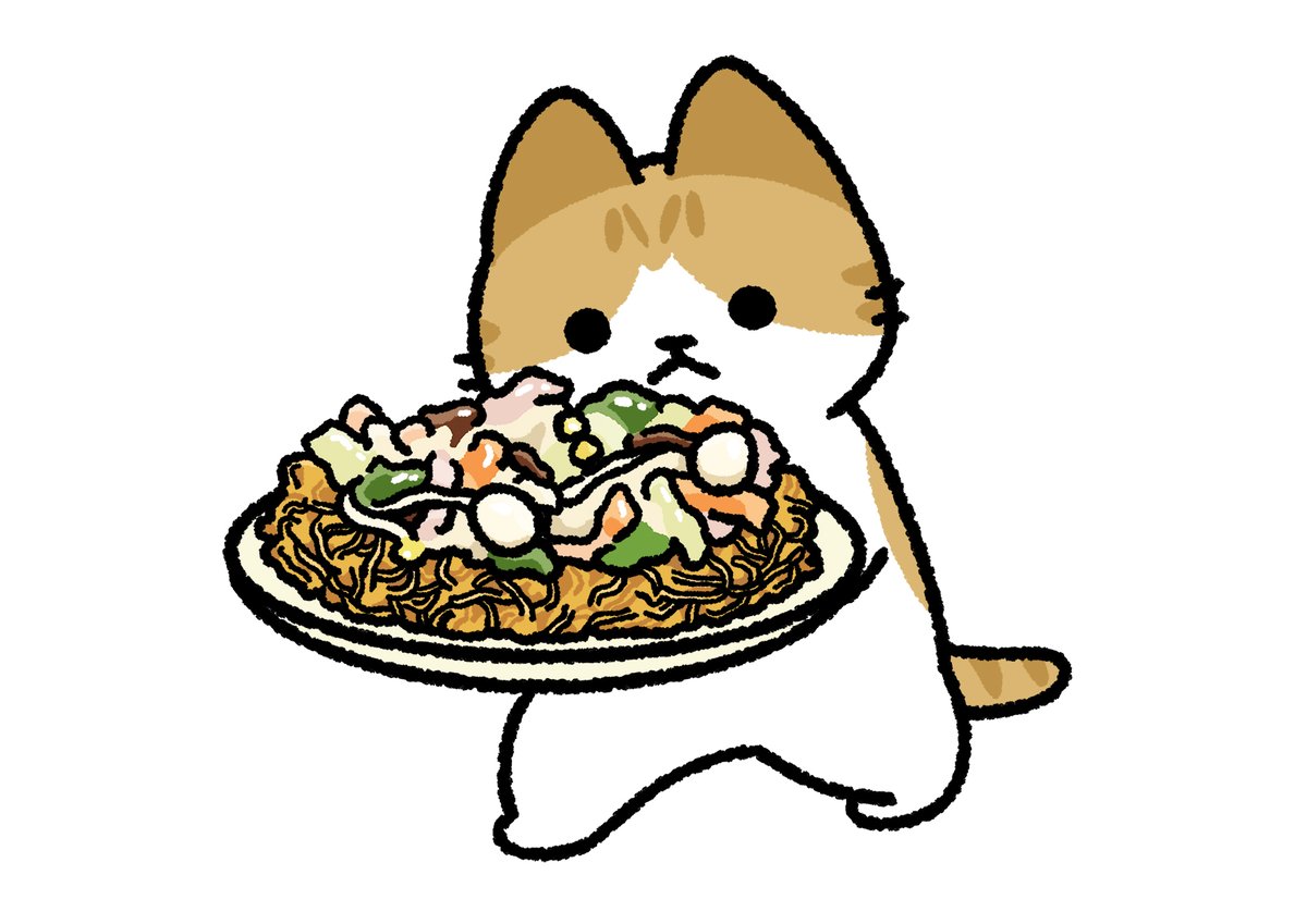 「お昼に皿うどんを持ってくる猫」|pandaniaのイラスト