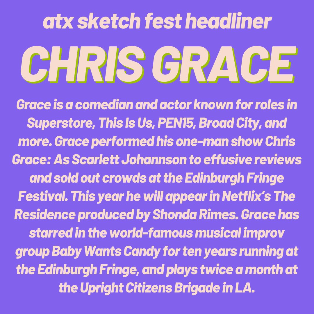 ASF2024 HEADLINER ANNOUNCEMENT!
We are so excited to announce another ASF 2024 headliner, CHRIS GRACE!
Chris Grace is a comedian and actor known for his roles in Superstore, This Is Us, PEN15, Broad City, and more. 
He's bringing his new show, Sardines, to headline ASF2024! 🥹