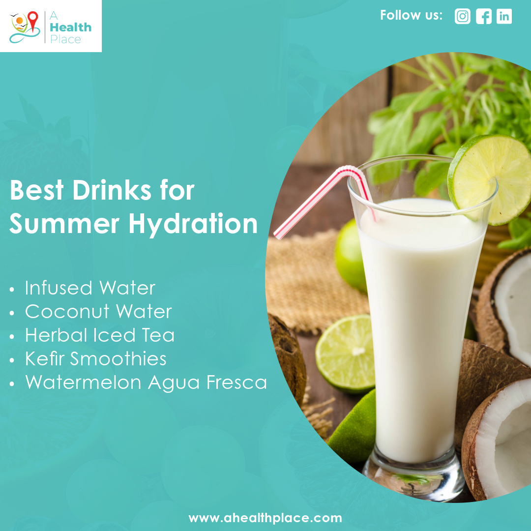 Beat the summer heat with these refreshing drinks that'll keep you feeling refreshed and revitalized all season long.
.
Read the Article  for more details, click the link below 
ahealthplace.com/stay-hydrated-…
.
Follow Us -A Health Place
 #A Health Place  #SummerHydration #StayCool