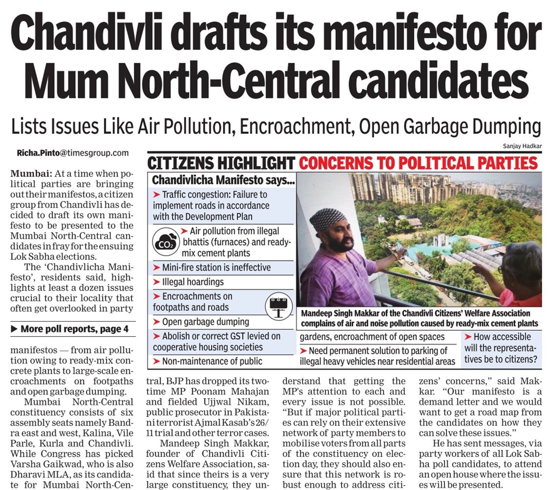 Chandivali cha manifesto. 
We invite both the candidates 
<a href="/VarshaEGaikwad/">Prof. Varsha Eknath Gaikwad</a> @Advujjwalnikam for an open forum discussion. 

Thank you <a href="/richapintoi/">Richa Pinto</a> and <a href="/TOIMumbai/">TOI Mumbai</a> for amplifying our voice. 

Link to the article timesofindia.indiatimes.com/city/mumbai/ch…

<a href="/BJPMumbaiNE/">BJP Mumbai NorthEast</a> <a href="/bjpmumbai/">BJP MUMBAI</a>
<a href="/INCMumbai/">Mumbai Congress</a> <a href="/INCMumbaiNE/">North-East Mumbai Congress</a>