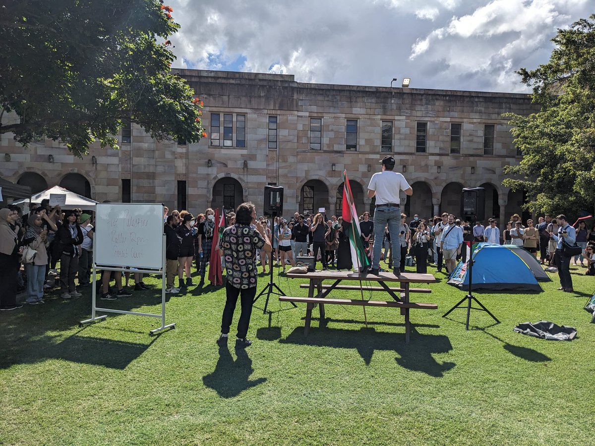 vic_socialists's tweet photo. Students at the University of Queensland are rallying now and launching their own camp for Palestine inspired by those at Sydney and Melbourne universities (and of course students in the US). This movement is spreading! ✊🙌 🇵🇸 https://t.co/z1rjKXpLlM