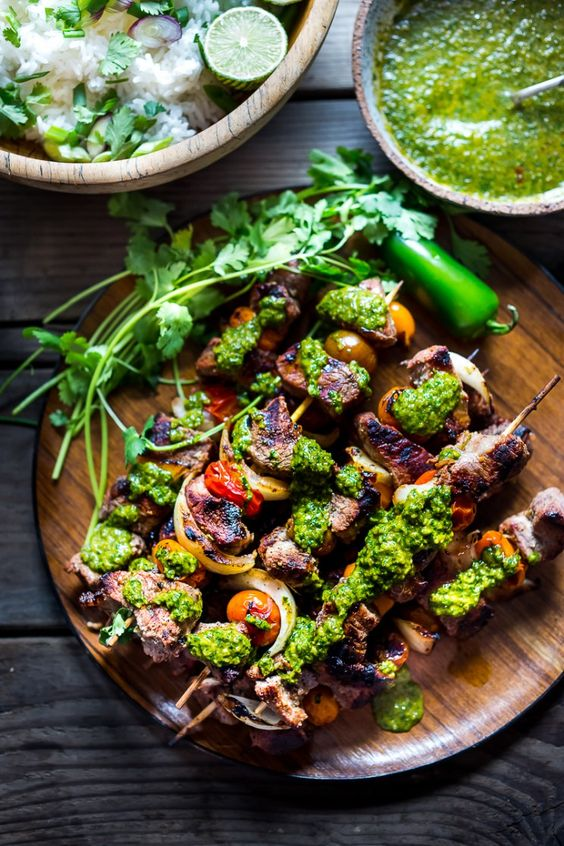 GRILLED CHILEAN BEEF Kabobs W/ SMOKY CHIMICHURRI