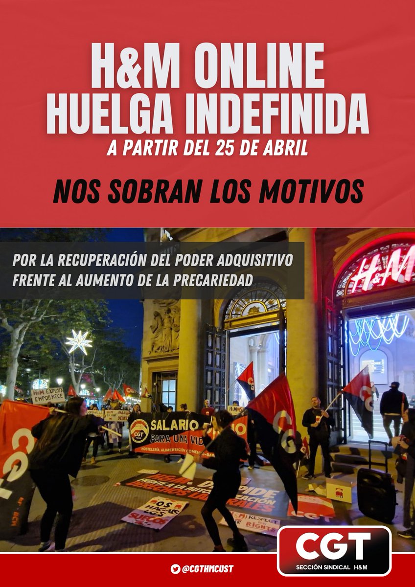 CGTFEHAC's tweet image. Desde la .@CGT seguiremos luchando por salarios dignos en .@HM porque las trabajadoras no llegamos a fin de mes #huelgaindefinidaHMCGT
