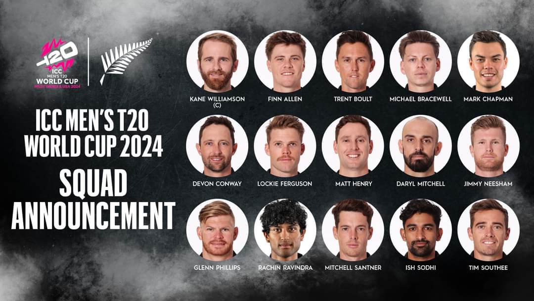 New Zealand Squad For ICC Men's T20 World Cup 2024.🇳🇿🏏🏆 NZ Becomes the first team to announce WC Squad.🇳🇿🔥 Kane Williamson lead the strong 15 members Squad.❤🇳🇿 #T20WorldCup24