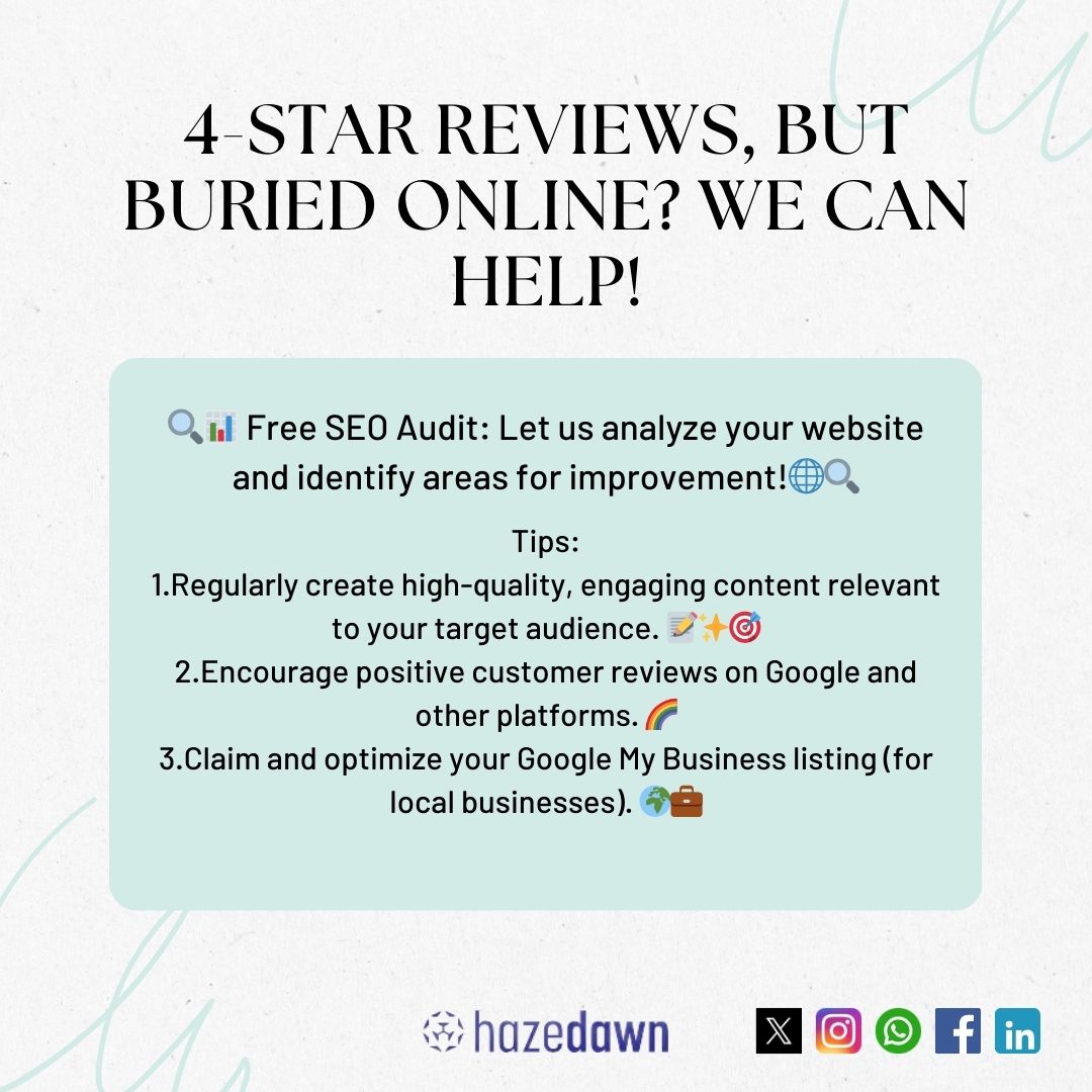 infohazedawn's tweet photo. 4-Star Reviews, But Buried Online? We Can Help!
Contact us today to discuss your SEO goals 

#BoostYourVisibility #DigitalMarketingMagic #GoogleReviews #GrowYourBusiness  #GoogleVisibility #DigitalPresenceBoost https://t.co/Ah8hhnfcG8