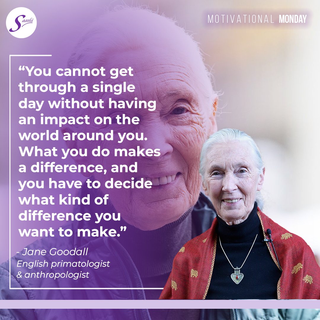 Here is a quote to get you going. Weekdays could be really stressful but quotes like this make you believe in yourself and push you to move forward.

#mondaymotivation #motivationwithsaathi #quotes #janegoodall #janegoodallquotes #saathipads