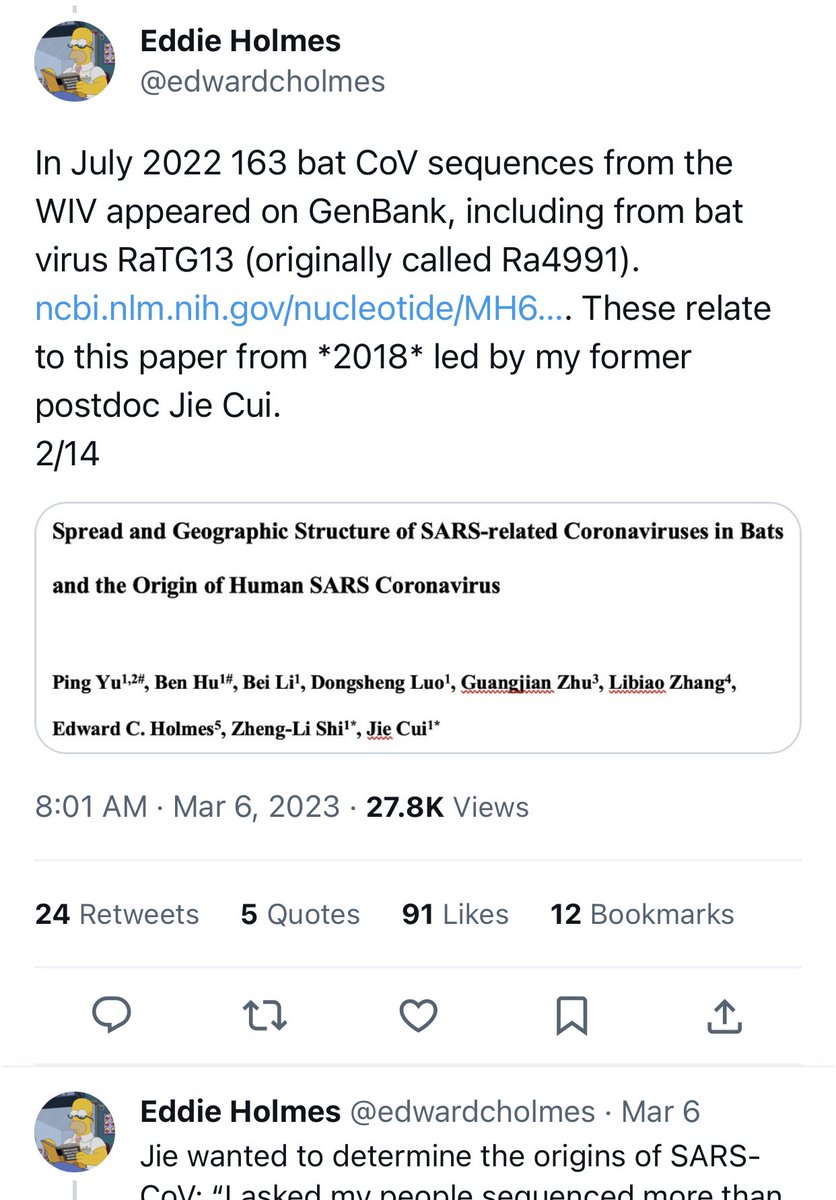 @ckhead No, we “don’t have a copy of the lab’s database”. That’s the most disingenuous way to describe that in 2018 the authors of the Yu et al. paper uploaded some partial sequences to Genbank that they were trying to publish at the time (and that ended up in the Latinne paper). It is