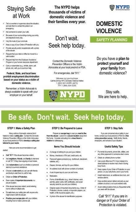 The NYPD helps thousands of victims of domestic violence and their families every year. If you are a victim of domestic violence, it is normal to feel scared, helpless and vulnerable. REMEMBER you are not alone. We are here to help 📞24hour 1-800-621-HOPE (4673) NYC DV Hotline