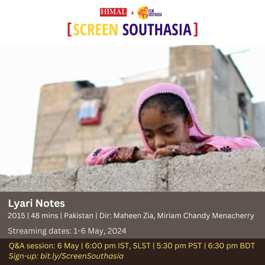 🎥SCREEN SOUTHASIA Amidst violence, curfews and extremist attacks, four girls travel to music school. Watch Lyari Notes from May 1 - 6. Sign up here: bit.ly/ScreenSouthasia