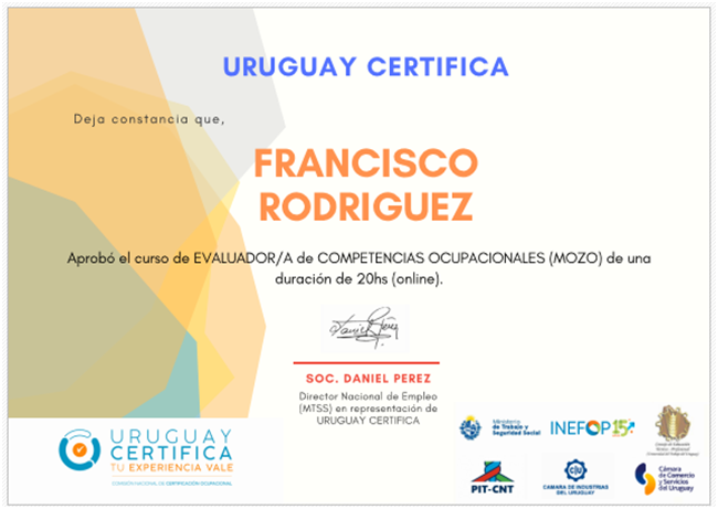 Gracias INEFOP y Uruguay Certifica por la confianza y dejarme disfrutar de esta actividad y poder ayudar en el proceso de Certificación de Competencias a muchos Mozos en Uruguay. Vamos por más personal calificado en los servicios.