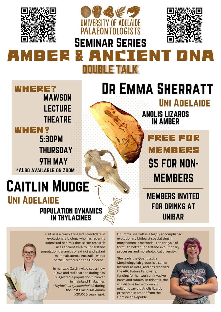 UoA Palaeos are hosting a DOUBLE TALK on Thursday, May 9th, 2024, 5:30 PM! Zoom attendees will receive a link on the day <3 See you there!! eventbrite.com.au/e/uoa-palaeos-…