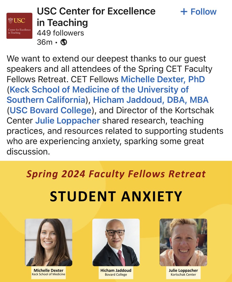 #USC Center for Excellence in Teaching #StudentEngagement #Academia