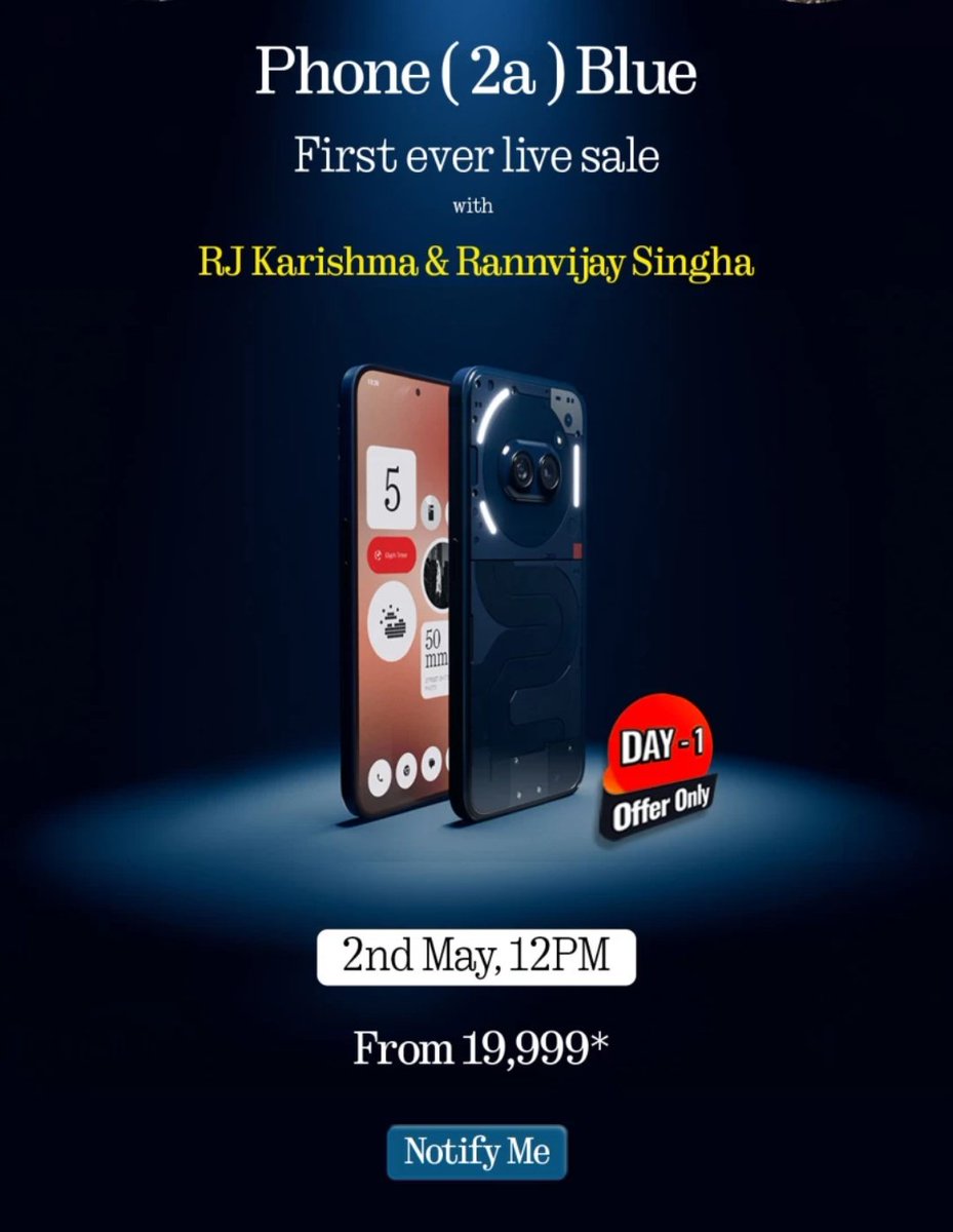 Nothing Phone (2a) Blue launched 

Sale live on 2 May , 12 PM