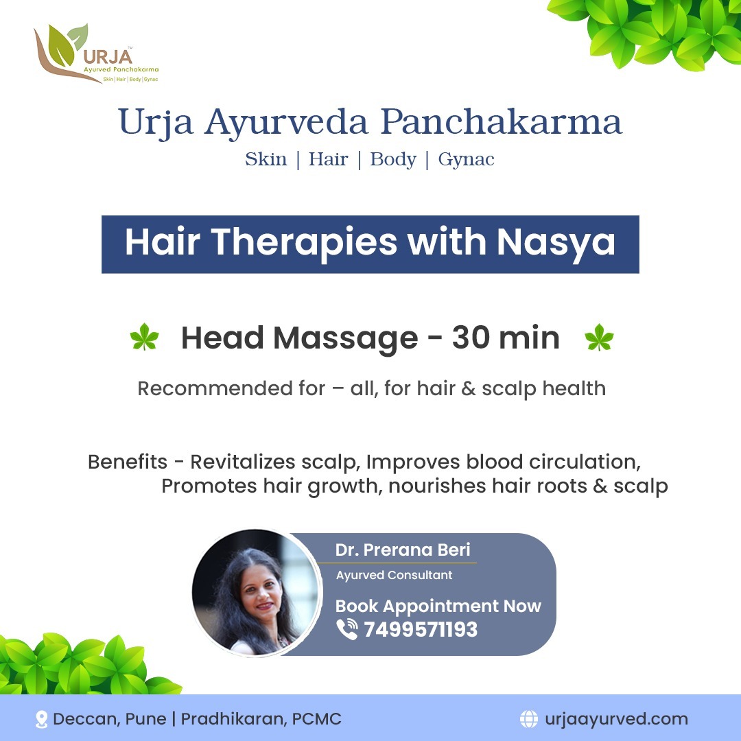 Revitalize your senses with a head massage at Urja Ayurveda. 
. 
. 
#haircareroutine #headmassage #relaxationtherapy #hairtherapy  #hairgrowth #scalp #bloodciculation #urjaayurved #oil #naturaloil #drpreranaberi