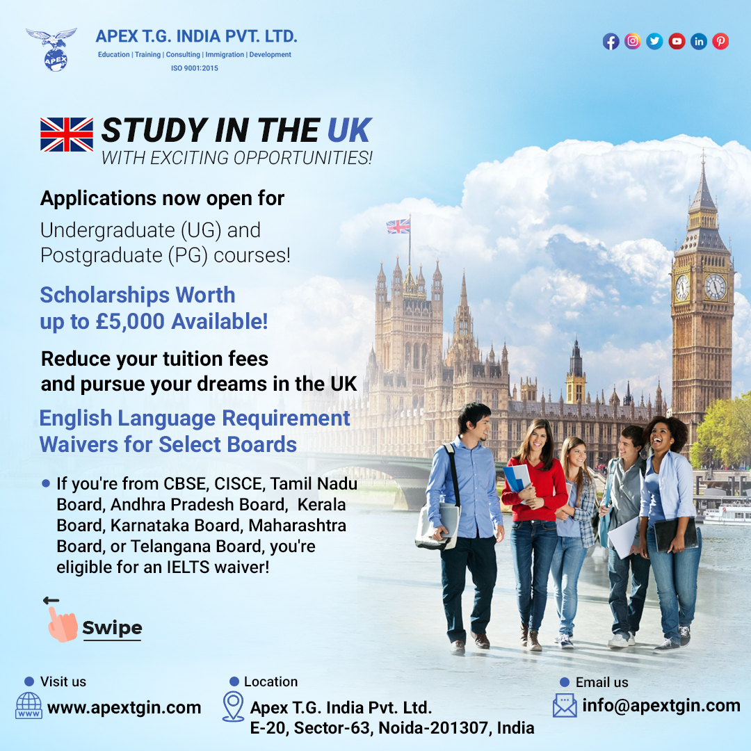 ApexTGIndiaPvt's tweet photo. Explore boundless opportunities in the UK! ✨With Apex TG India by your side, delve into undergraduate and postgraduate courses.
❤
Visit https://t.co/Y1XvkaYqJq for more info.
.
#StudyInUK #UKUniversities #UndergraduateCourses #PostgraduateCourses #ApexTGIndia #UKEducation https://t.co/4hqKrQ5AyV